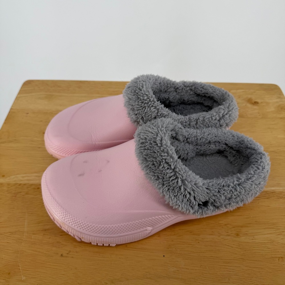 Clog Slippers Womens Size 7/8 Pink Faux Fur Lined Slip On Cozy Warm House Pastel